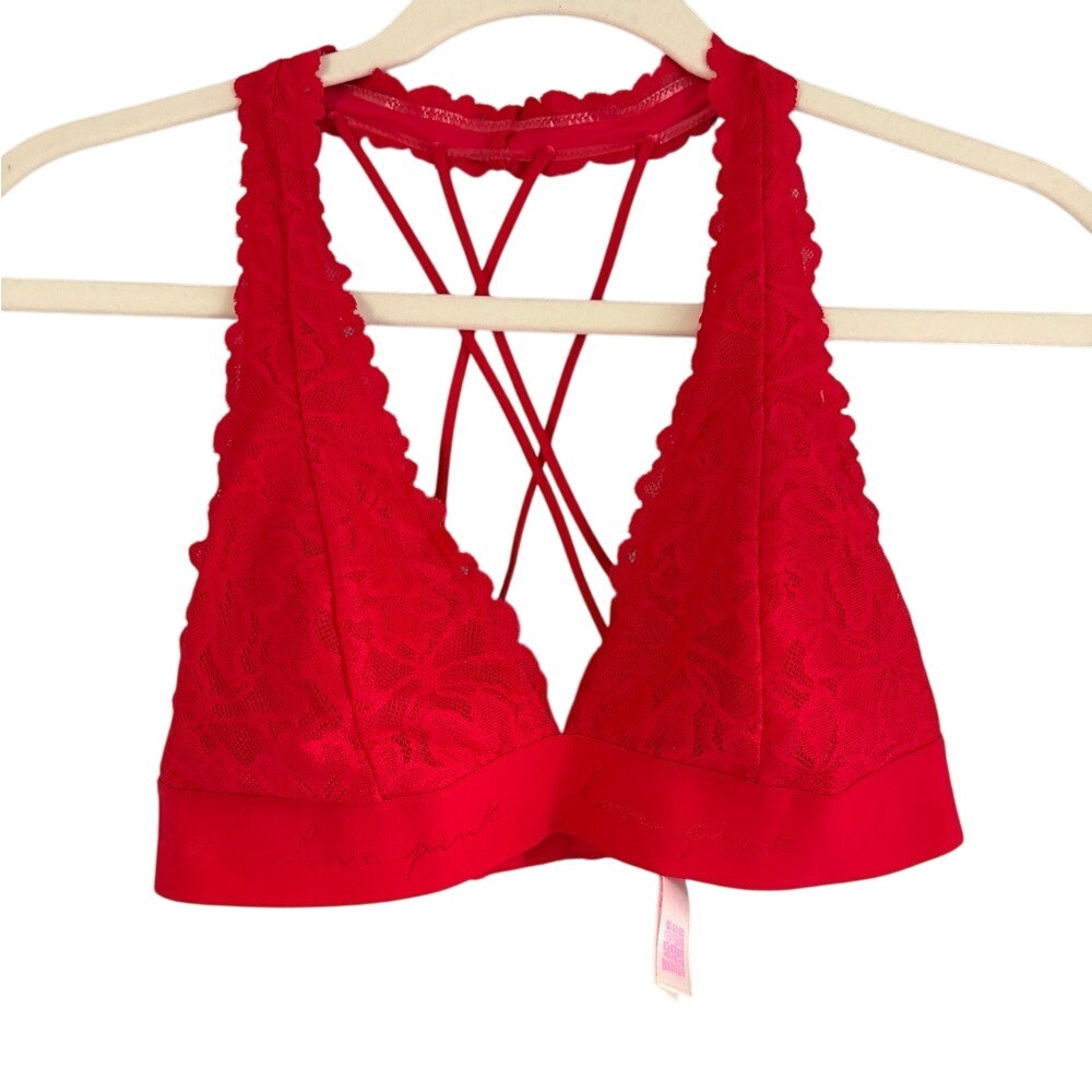 PINK by Victoria's Secret‎ Red Lace Strappy Bralette Bra Size S